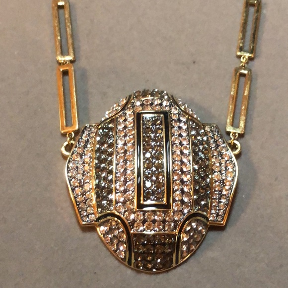 AKKAD Crystal Pave Gold Tone & Black Enamel Statement Necklace - Picture 9 of 16